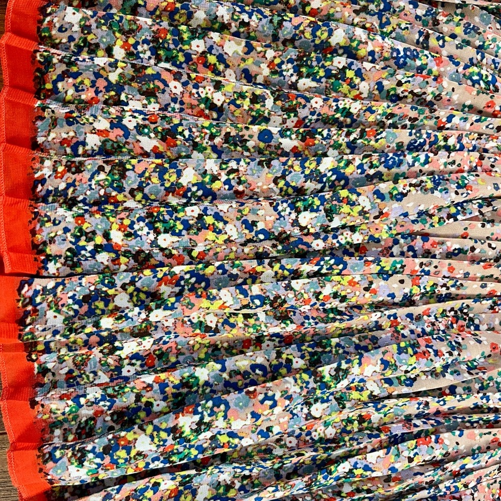 Floral Pleated Skirt with Orange Trim - Picture 2 of 7